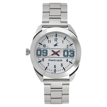 Fastrack Varsity Quartz Analog White Dial Stainless Steel Strap Watch for Guys