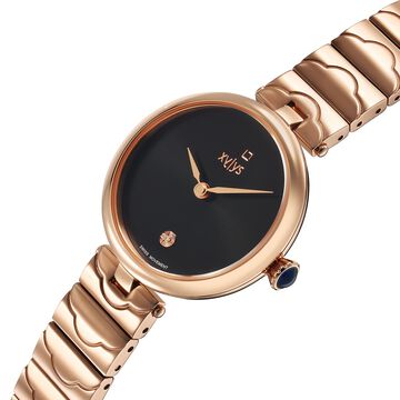 Xylys Swiss Analog Rose Gold Stainless Steel Strap Black Dial Watch For Women