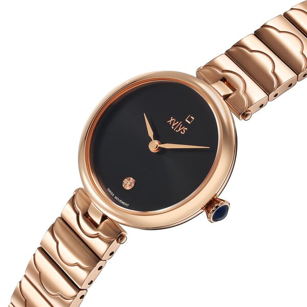 Xylys Swiss Analog Rose Gold Stainless Steel Strap Black Dial Watch For Women - image number 2