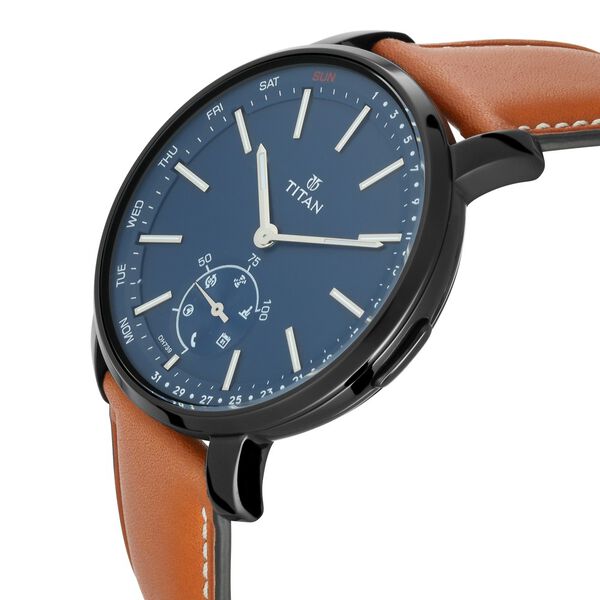 Titan Connected Blue Dial Smart Analog Leather Strap watch for Men - image number 2
