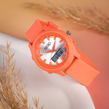 Zoop Ana-Digi Watch with Silver Dial & Orange Strap for Girls Kids, from House of Titan