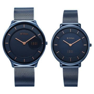 Titan Edge Pair Blue Dial Analog Stainless Steel Strap watch for Couple