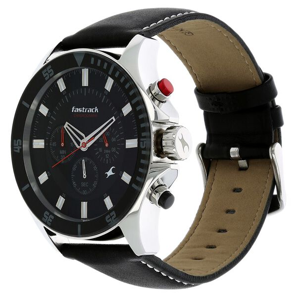 Fastrack Big Time Quartz Chronograph Black Dial Leather Strap Watch for Guys - image number 1