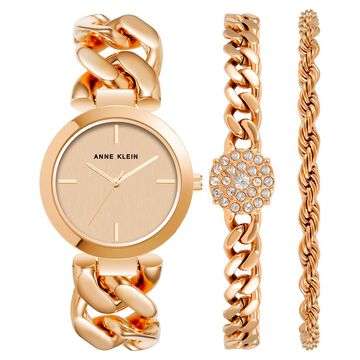 Anne Klein Quartz Analog Rose Gold Round Dial Rose Gold Metal Strap Watch For Women