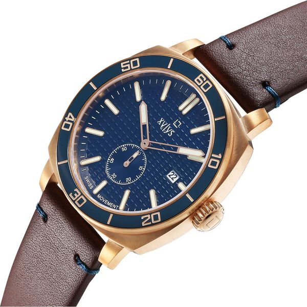 Xylys Quartz Analog Blue Dial Brown Leather Strap Watch For Men - image number 2