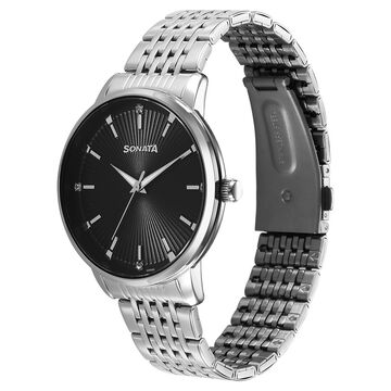 Sonata Eternia Quartz Analog Black Dial Metal Strap Watch For Men