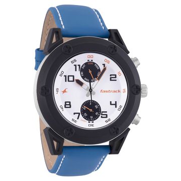 Fastrack Modular Quartz Analog White Dial Leather Strap Watch for Guys