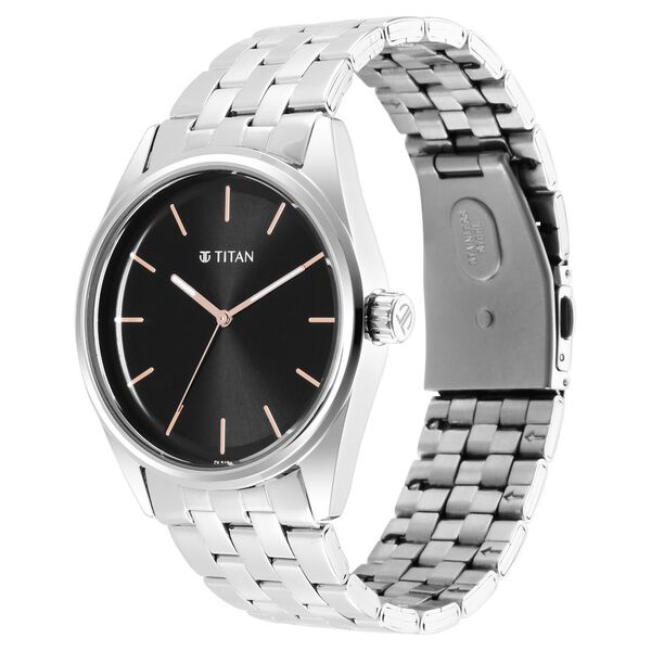 Titan Workwear Quartz Analog Black Dial Silver Stainless Steel Strap Watch For Men - image number 2