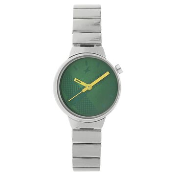 Fastrack Checkmate Quartz Analog Green Dial Stainless Steel Strap Watch for Girls
