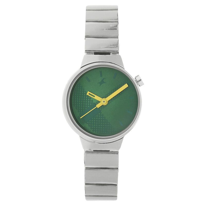 Fastrack Checkmate Quartz Analog Green Dial Stainless Steel Strap Watch for Girls