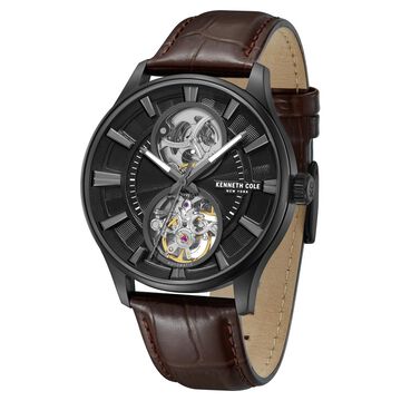 Kenneth Cole Automatic Black Dial With Tan Leather Strap Watch For Men