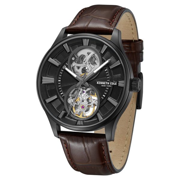 Kenneth Cole Automatic Black Dial With Tan Leather Strap Watch For Men - image number 1