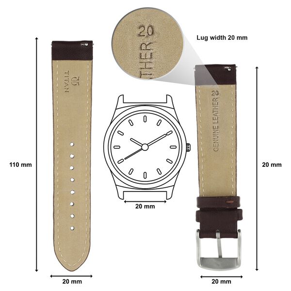 20 mm Brown Genuine Leather Strap for Men - image number 1