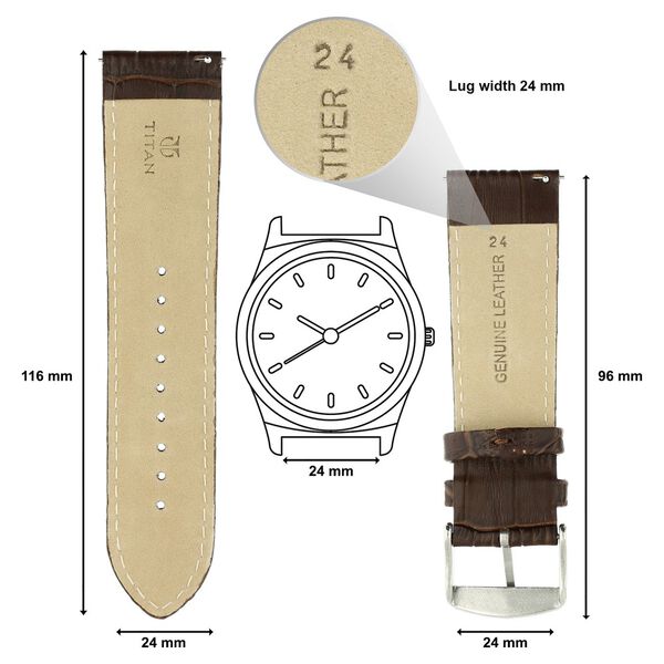24 mm Brown Genuine Leather Strap for Men - image number 1