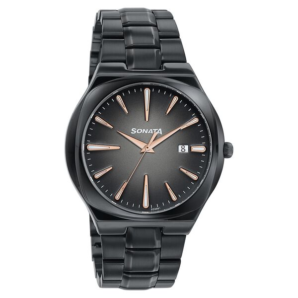 Sonata Festive Quartz Analog Black Dial Black Metal Strap Watch For Men - image number 1