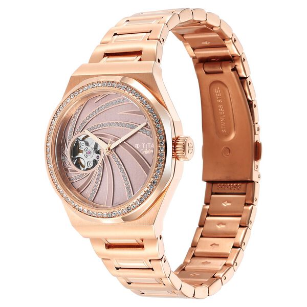 Titan Unending Beauty Automatic Brown Dial Analog Stainless Steel Strap watch for Women - image number 2
