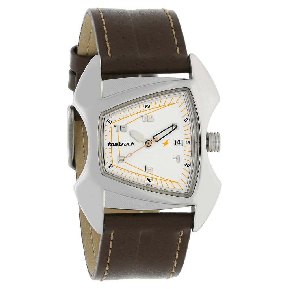 Buy Online Fastrack Quartz Analog Silver Dial Leather Strap Watch for Guys ne1230sl05 Titan