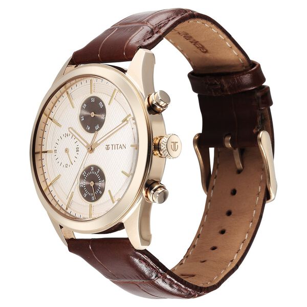 Titan Classique Neo Splash Analog with Cream Dial Brown Leather Strap Watch for Men - image number 2