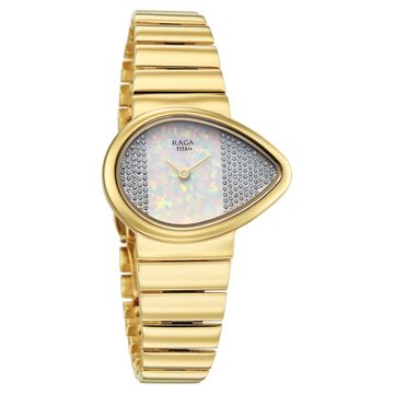 Titan Raga Opalesque Quartz Analog White Dial Golden Metal Strap Watch For Women