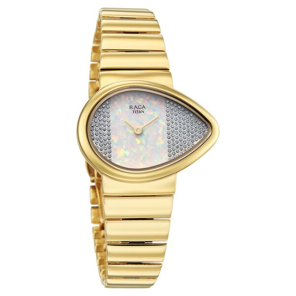 Titan Raga Opalesque Quartz Analog White Dial Golden Metal Strap Watch For Women - image number 1