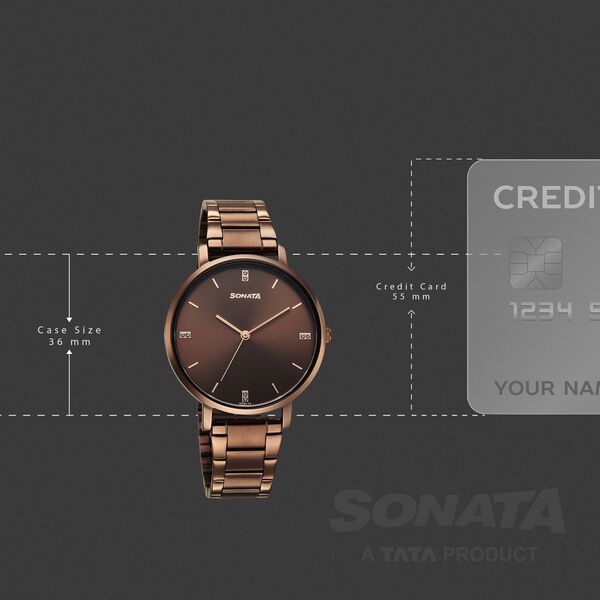 Sonata Soulmate Quartz Analog Brown Dial Brown Stainless Steel Strap Watch For Couple - image number 3