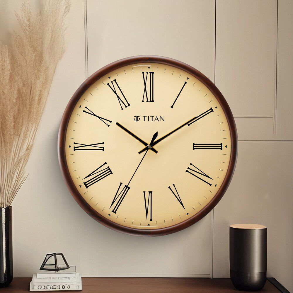 Buy Online Titan Wooden Wall Clock Light Brown Dial with Roman