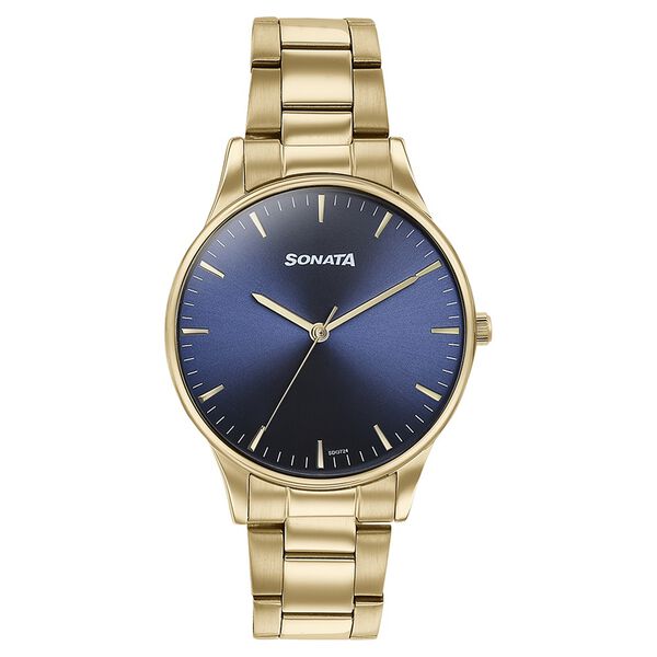 Sonata Quartz Analog Blue Dial Golden Stainless Steel Strap Watch For Men - image number 1