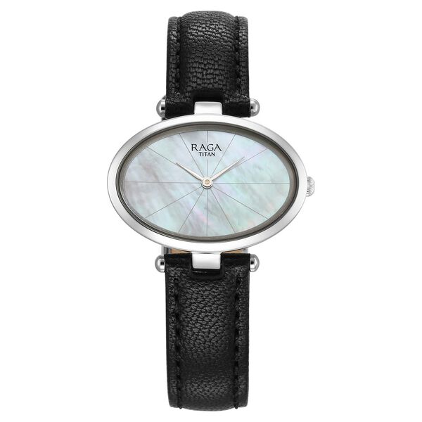 Titan Raga Silver Quartz Analog Mother Of Pearl Dial Sterling Silver Case With Black Color Leather Strap Watch For Women - image number 0