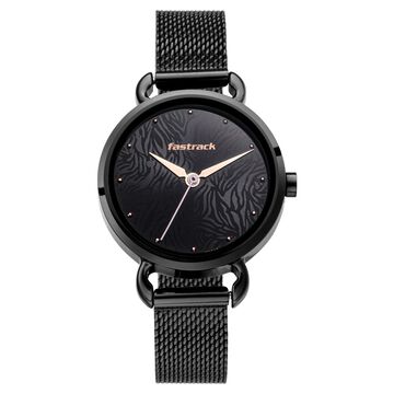 Fastrack Animal Print Quartz Analog Black Dial Stainless Steel Strap Watch for Girls