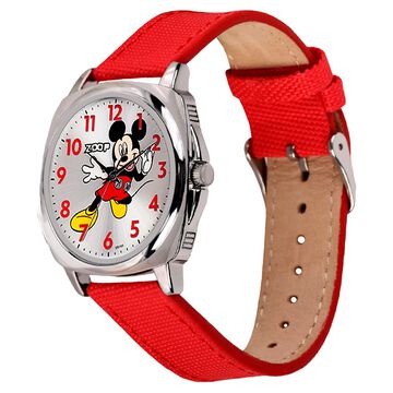 Zoop Disney Mickey Mouse Analog Watch with Silver Dial & Red Strap for Boys Kids, from House of Titan