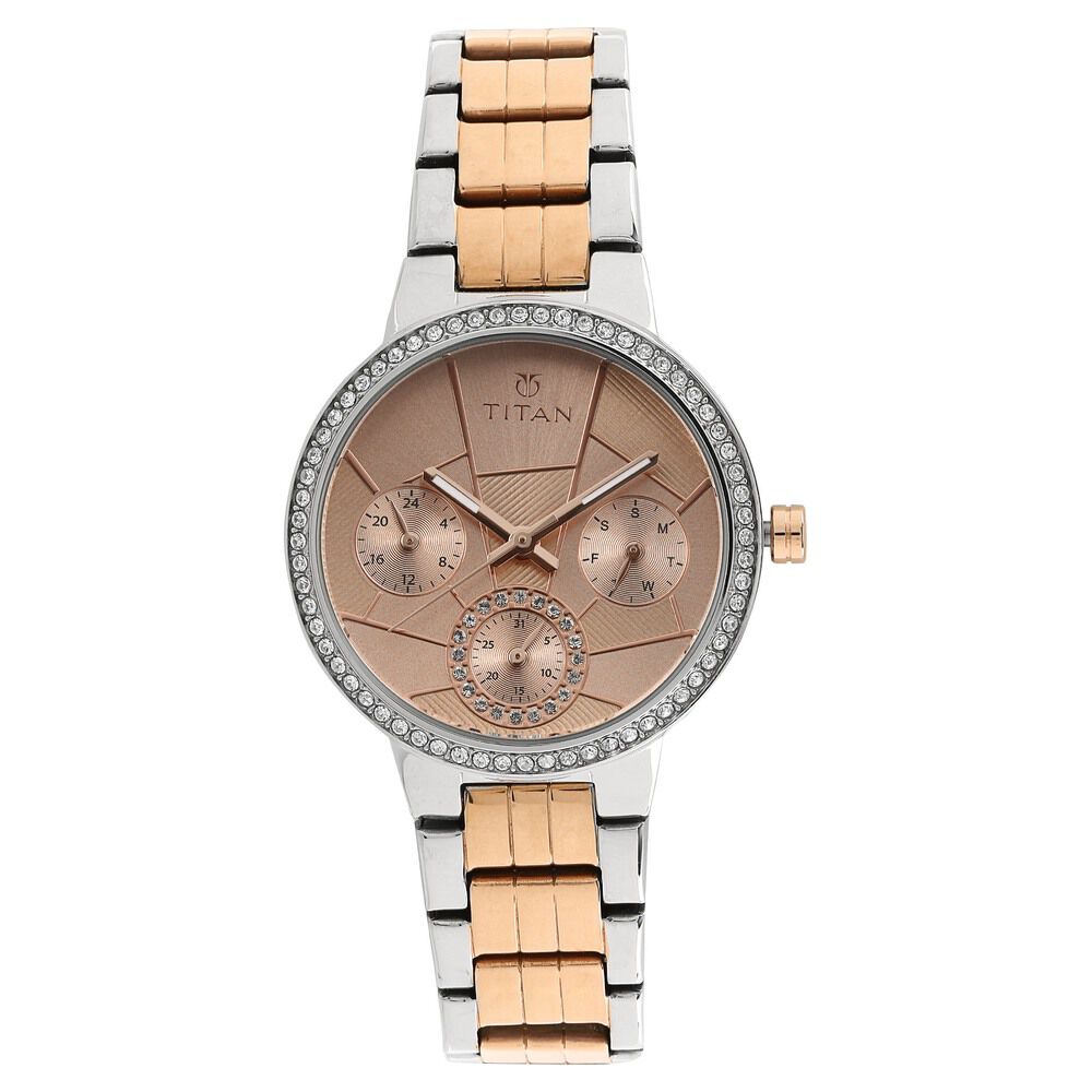 Buy Online Titan Whimsy Golden Dial Quartz Multifunction Stainless Steel Strap watch for Women nl95058km01 Titan