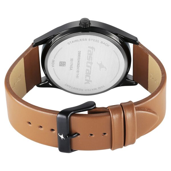 Fastrack Stunners Quartz Analog Black Dial Brown Leather Strap Watch For Guys - image number 4
