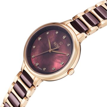 Xylys Swiss Analog Rose Gold Steel And Ceramic Strap Mother Of Pearl Dial Watch For Women