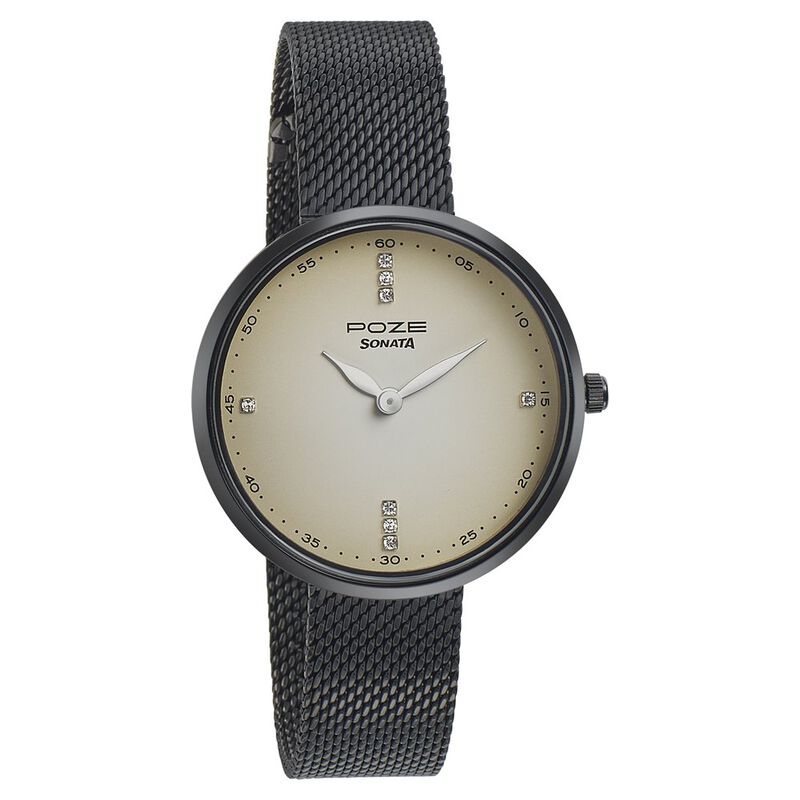 Sonata Poze Quartz Analog White Dial Mesh Strap Watch for Women