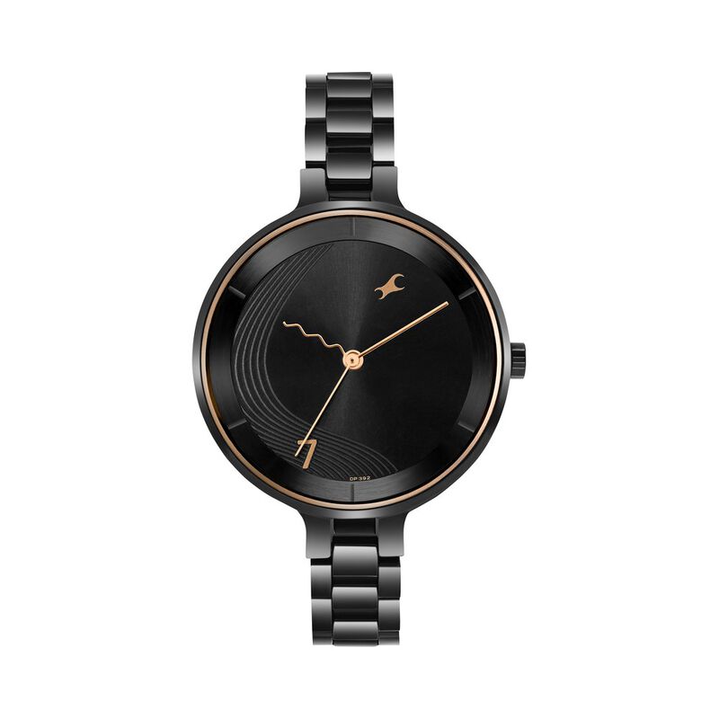 Fastrack Stunners Quartz Analog Black dial Stainless Steel Strap Watch for Girls