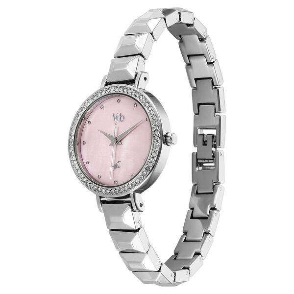 Vyb Enigma By Fastrack Quartz Analog Pink Dial Silver Metal Strap Watch For Girls - image number 4