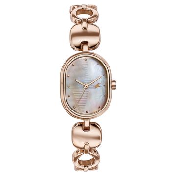 Fastrack Style Up Quartz Analog Mother Of Pearl Dial Rose Gold Metal Strap Watch For Girls