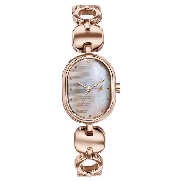 Fastrack Style Up Quartz Analog Mother Of Pearl Dial Rose Gold Metal Strap Watch For Girls - image number 0