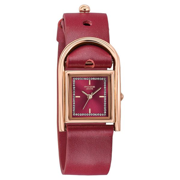 Sonata Poze Quartz Analog Red Dial Red Leather Strap Watch For Women - image number 2