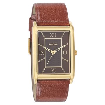 Sonata Quartz Analog Brown Dial Leather Strap Watch for Men