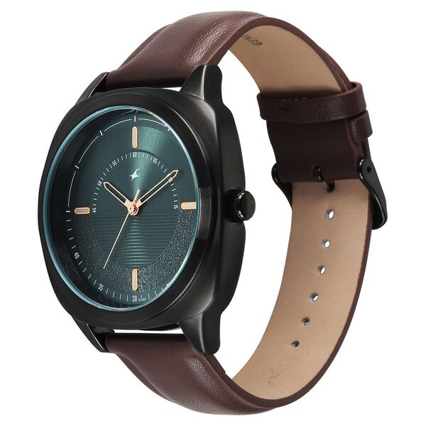 Fastrack Stunners Quartz Analog Green Dial Brown Leather Strap Watch For Guys - image number 2