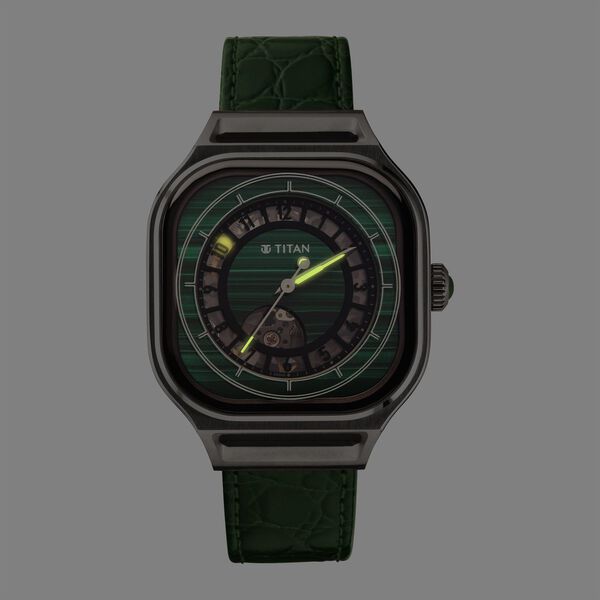 Titan Stellar Automatic Malachite Dial Leather Strap Watch for Men - image number 1