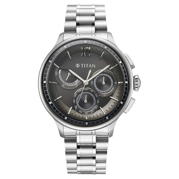 Titan Classique Half Cut Chronograph Analog with Black Dial Silver Stainless Strap Watch for Men - image number 0