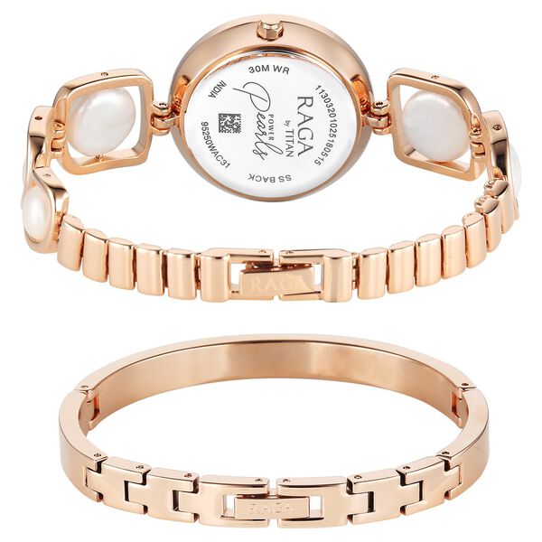 Titan Raga Power Pearls Quartz Analog Mother of Pearl Dial Rose Gold Metal Strap Watch For Women - image number 4