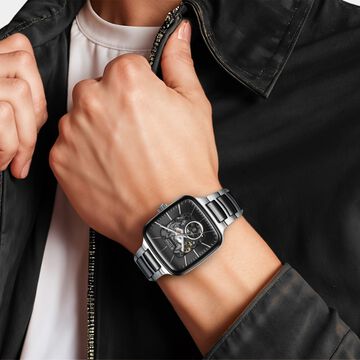 Titan Ceramic Fusion Automatic Square Black Dial Silver Dual-Toned Stainless Steel Bracelet Watch for Men