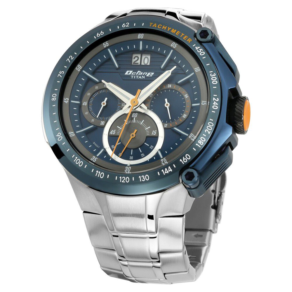 Titan Octane Blue Dial Chronograph Metal Strap watch for Men