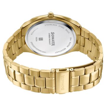 Sonata Festive Quartz Analog Black Dial Gold Metal Strap Watch For Men