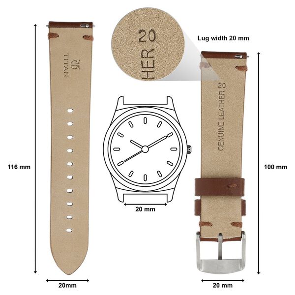 20 mm Tan Genuine Leather Strap for Men - image number 1