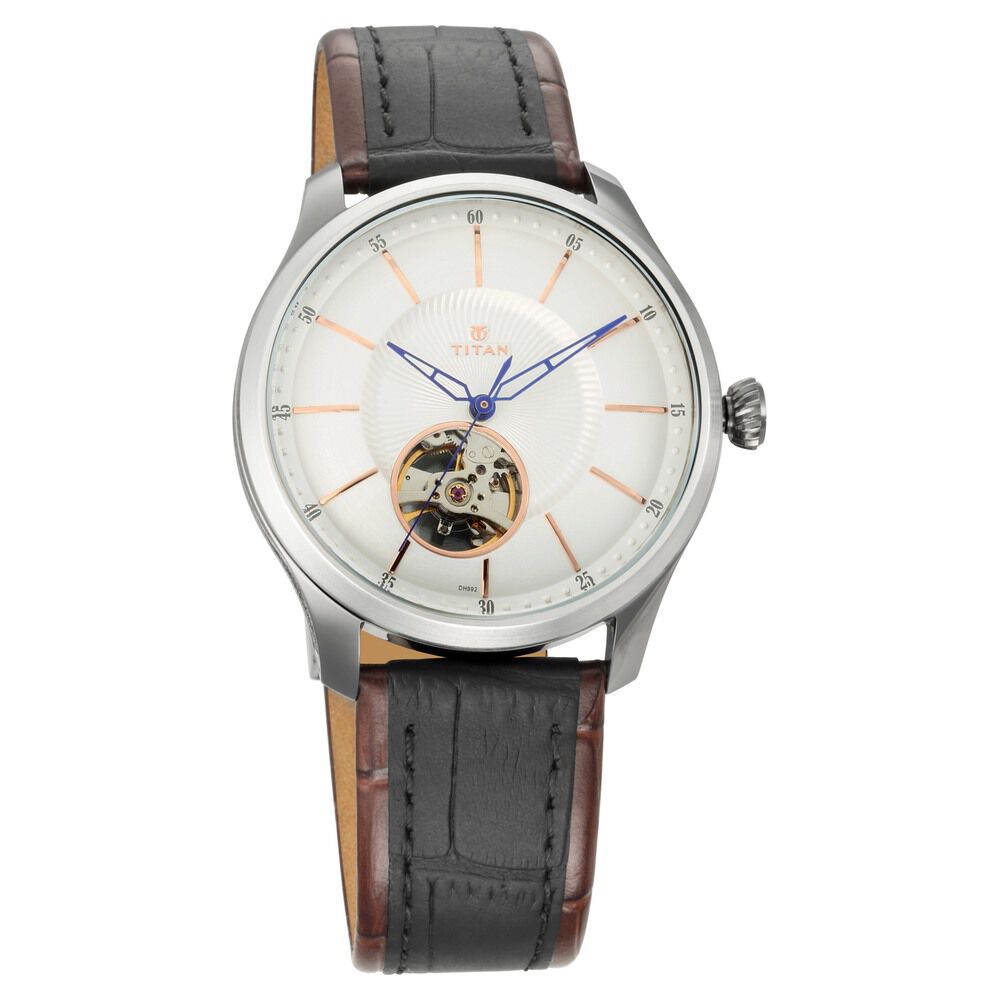 Buy Online Titan Automatic Blue Dial Leather Strap Watch for Men