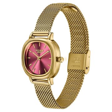 Poze By Sonata Quartz Analog Pink Dial Golden Metal Strap Watch For Women